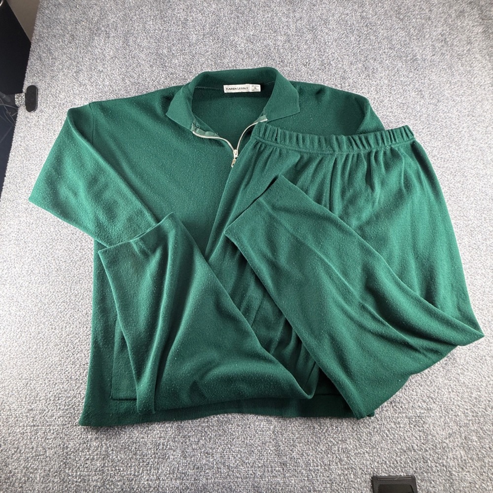 Karen Lessly Vintage Hunter Green Quarter Zip Pullover and Pants Set XL USA